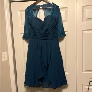Blue Ruched Sweetheart Neckline Dress